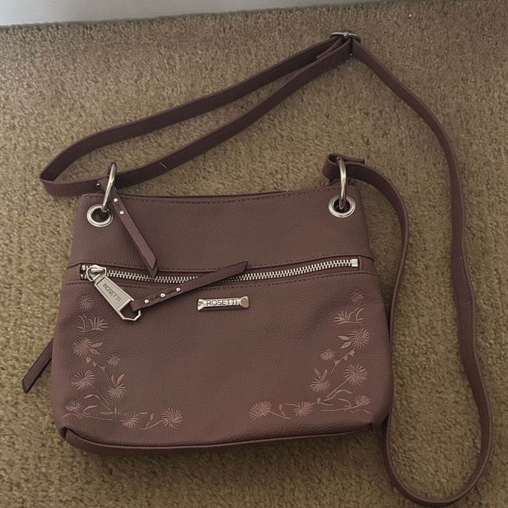 Rosetti Mauve Crossbody Bag with Floral Embossing